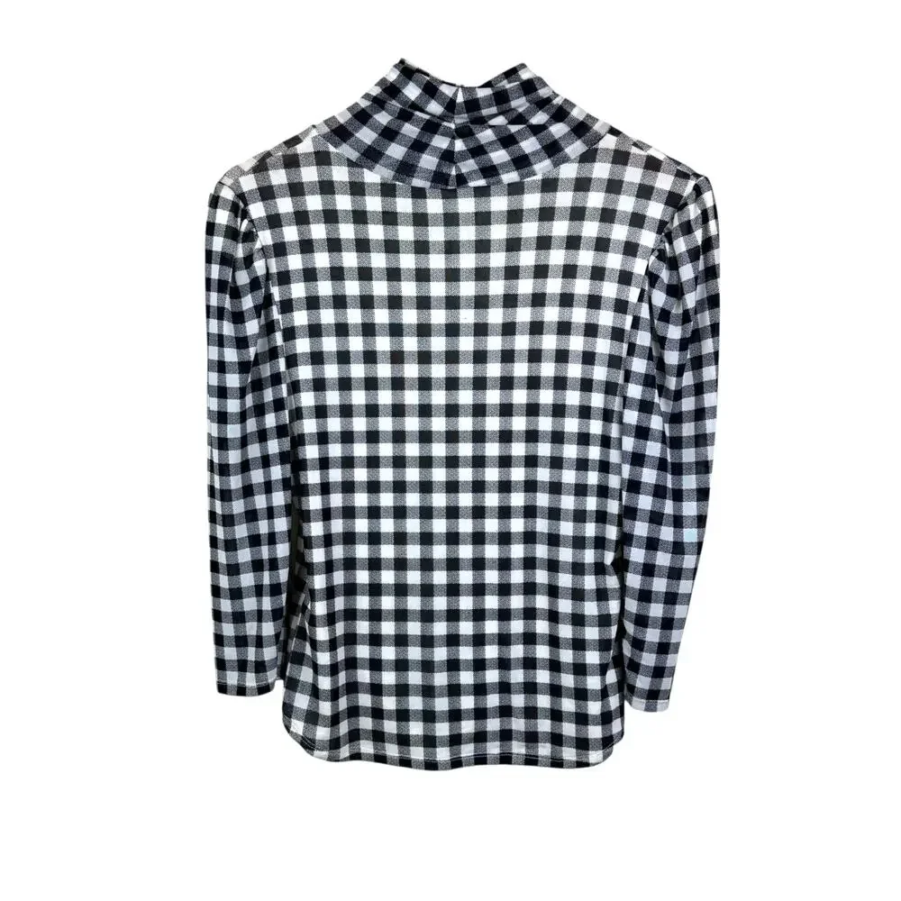 Free People Gathered Turtleneck Black & White Gingham Checkered Mesh Slim Top